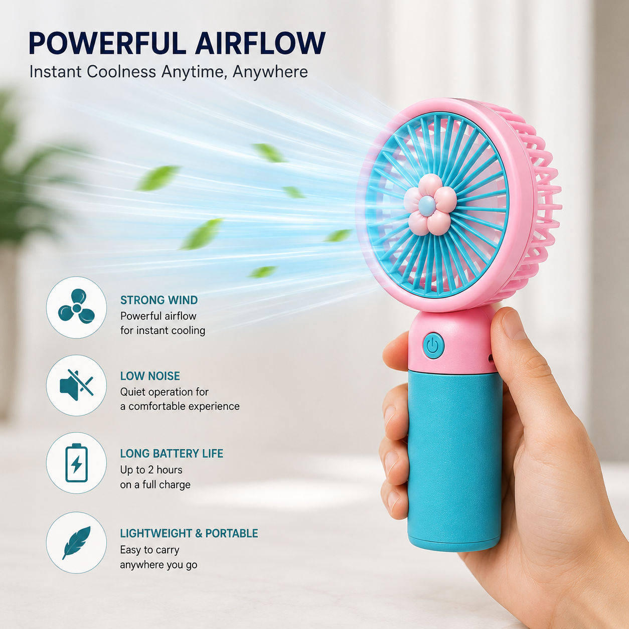Mini rechargeable hand fan | type c charging port | 2+ hours battery timing