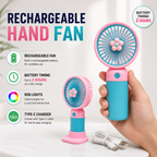 Mini rechargeable hand fan | type c charging port | 2+ hours battery timing